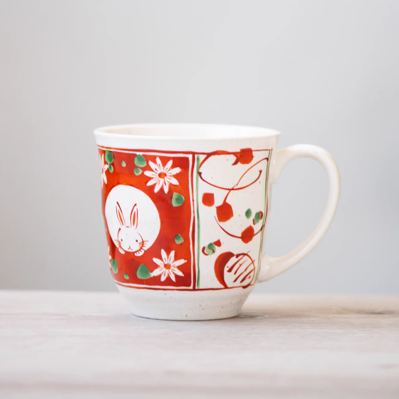 Mino Ware Wind, Flower, Snow & Rabbit Couple Mug Set – Wedding & Housewarming Gift - Image 4