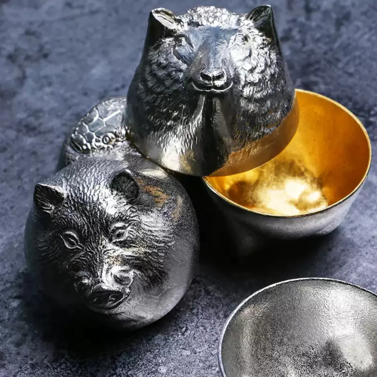 Nousaku Twelve Zodiac Pure Tin Sake Cup – Gold Leaf Edition