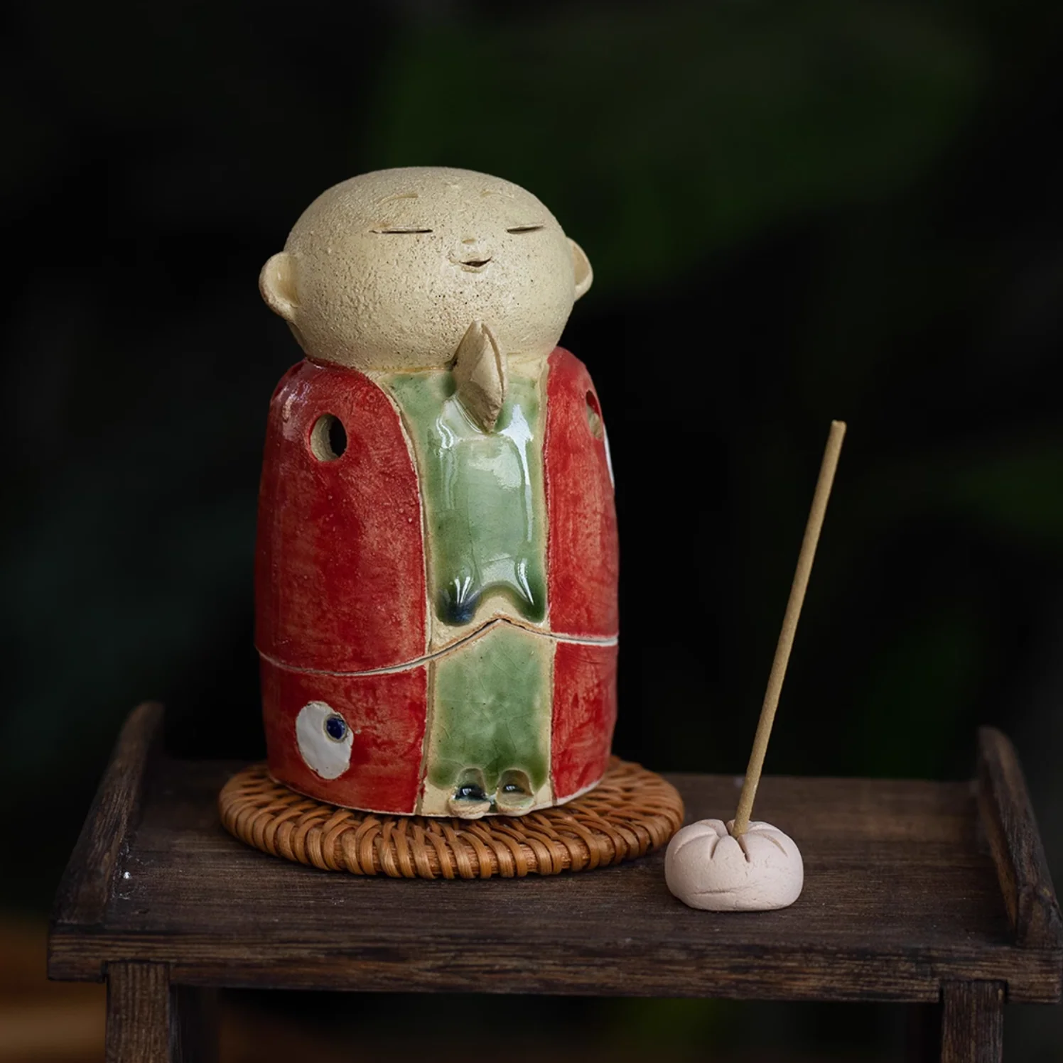 Seto Ware Handmade Rustic Clay Jizo Bodhisattva Incense Burner - Image 10