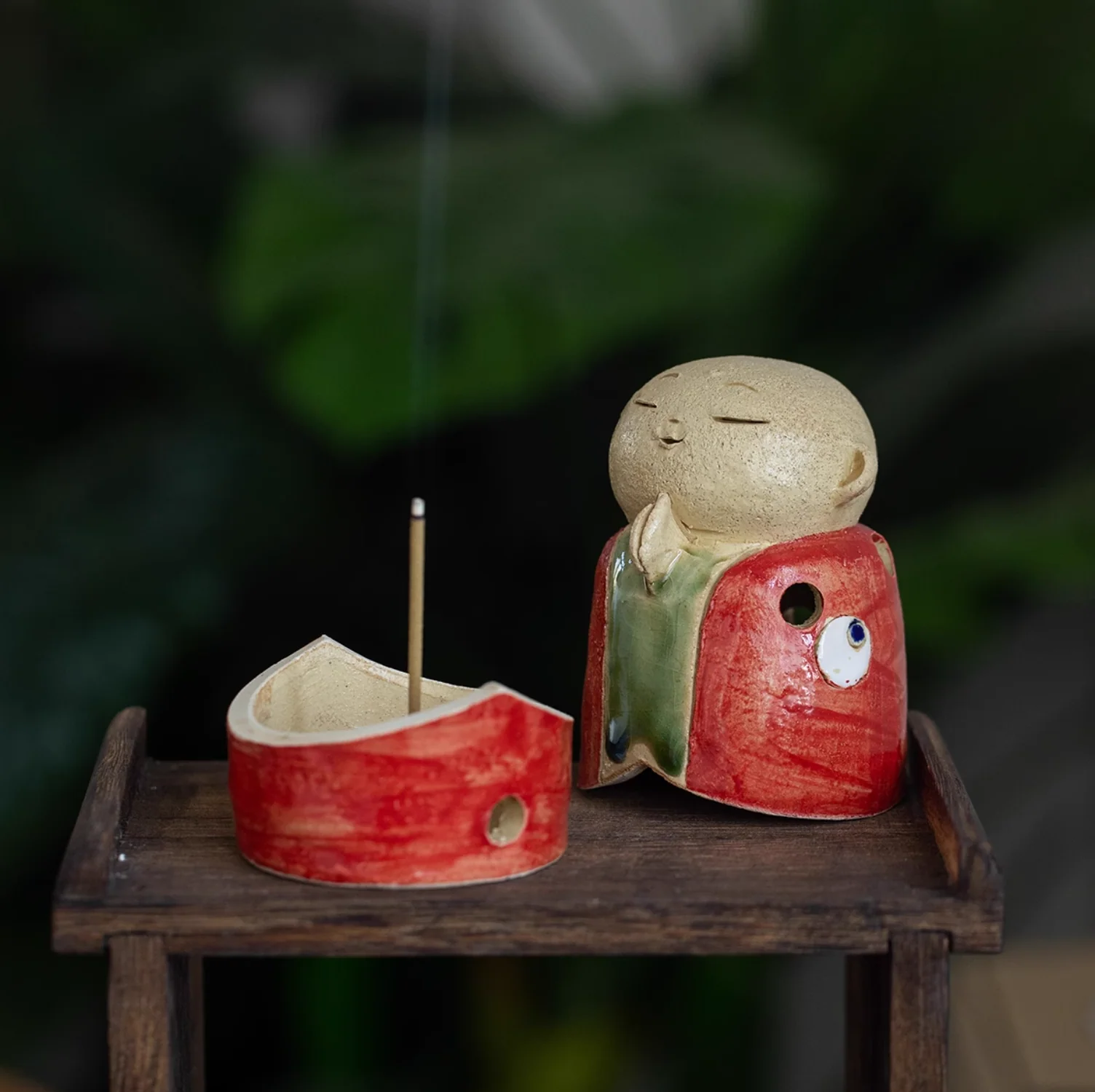 Seto Ware Handmade Rustic Clay Jizo Bodhisattva Incense Burner - Image 12