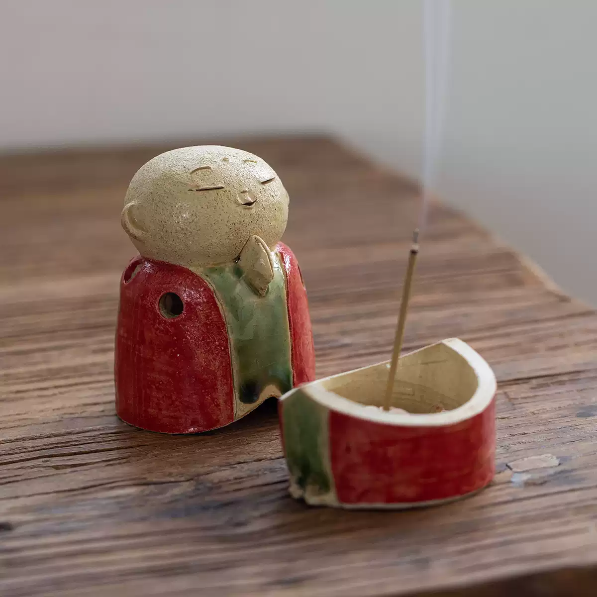 Seto Ware Handmade Rustic Clay Jizo Bodhisattva Incense Burner - Image 5