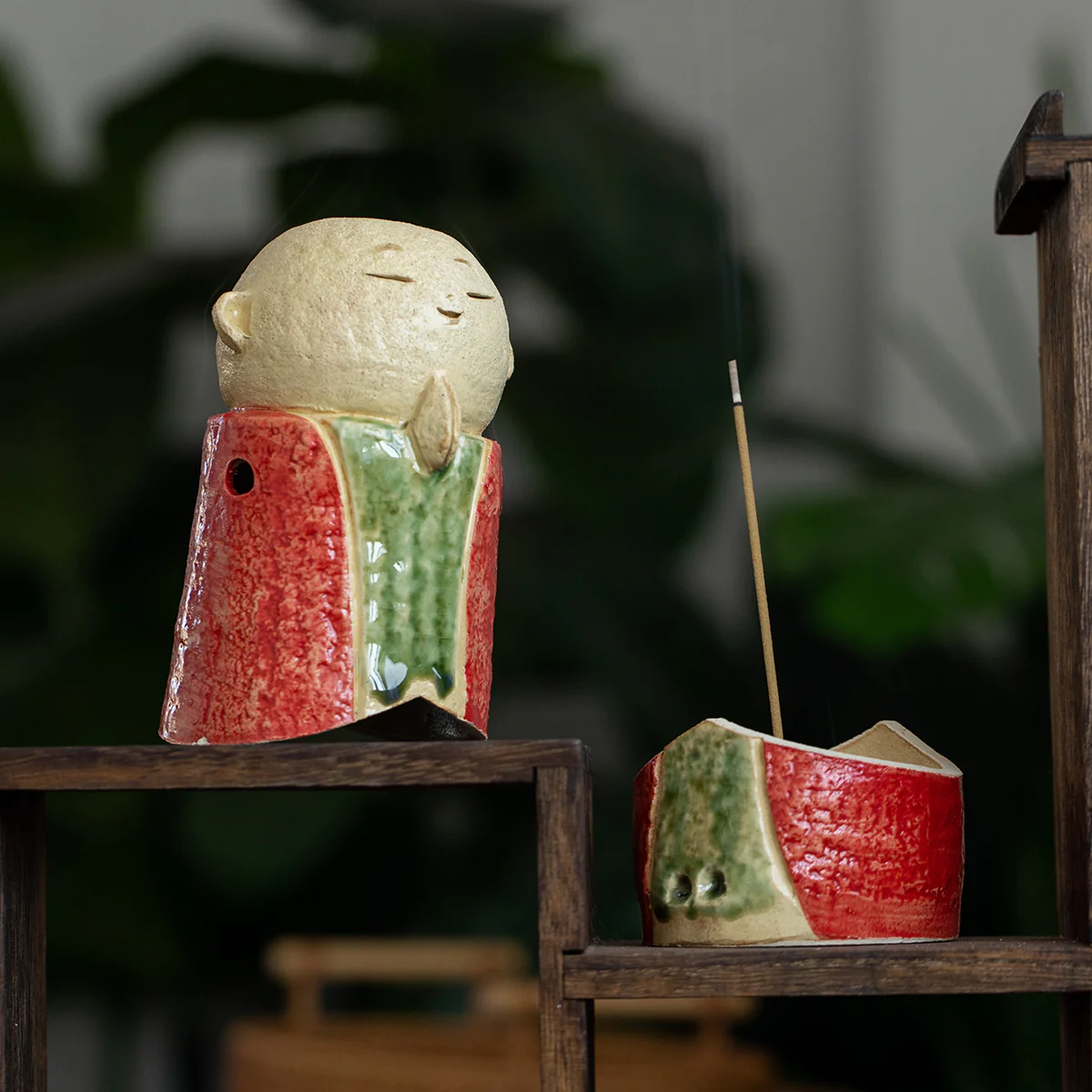 Seto Ware Handmade Rustic Clay Jizo Bodhisattva Incense Burner - Image 8