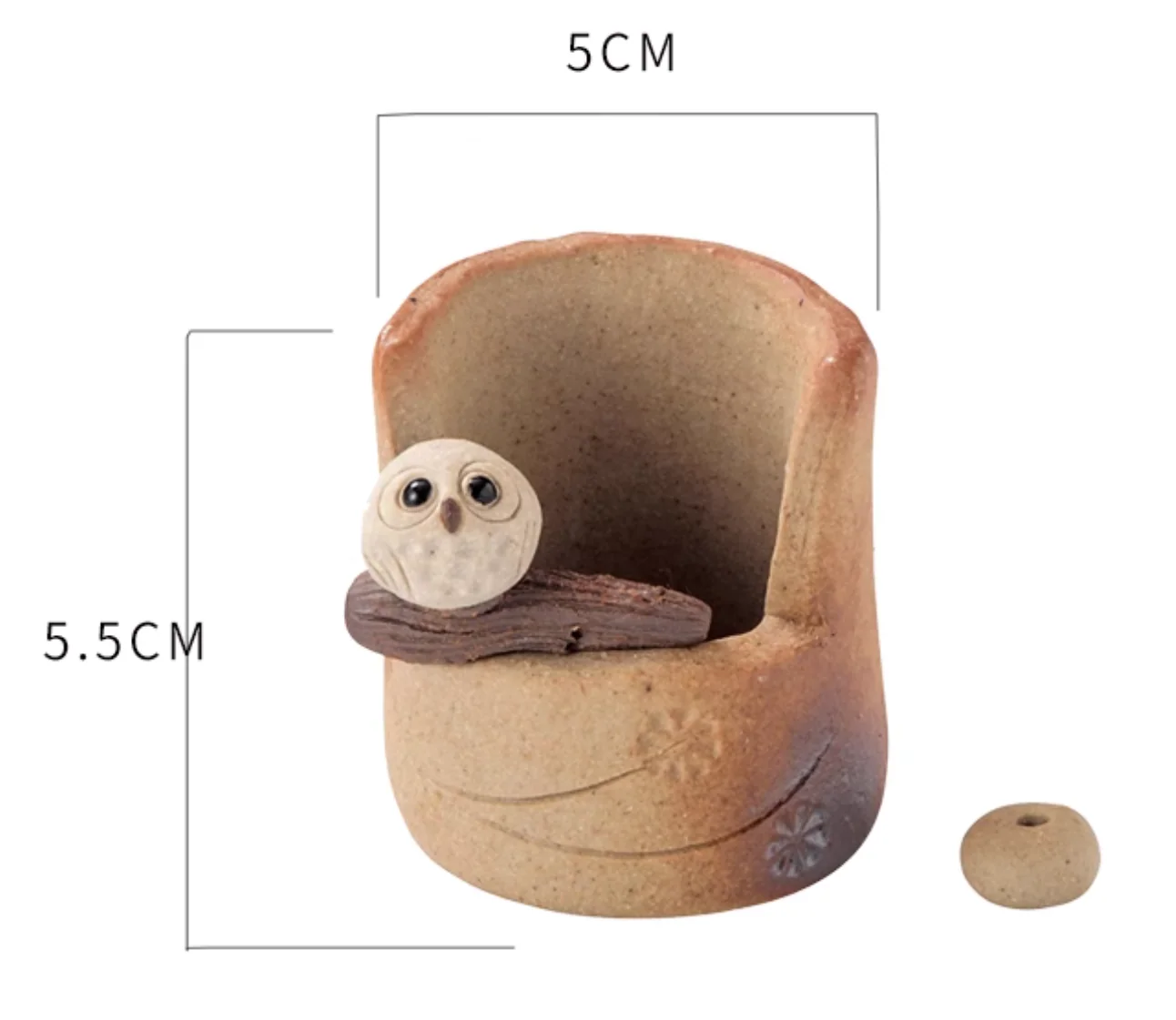 Shigaraki Ware Handmade Rustic Ceramic Owl Incense Holder - Image 9