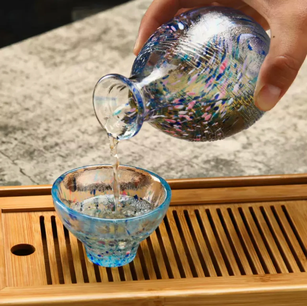 Toyo-Sasaki Four Seasons Colored Glass Sake Set - Image 12